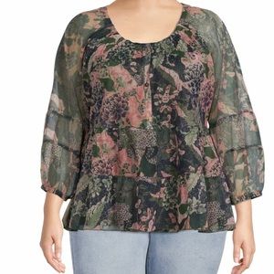 Terra & Sky Batik Patchwork Peach Glaze  Pullover Top OX/14W